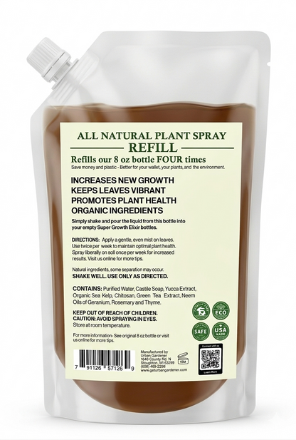 Earth friendly Eco-pouch - Super Growth Elixir Refill - Best Selling All Natural Houseplant Growth Spray