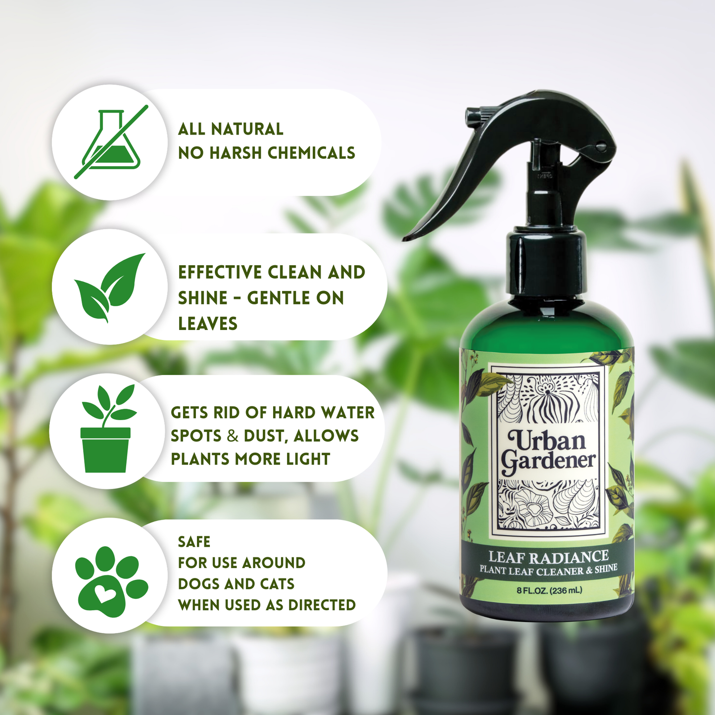 Complete Houseplant Care System | The Urban Gardener Core Trio Plant Care Kit - Say No To Bugs, Super Growth Elixir, Leaf Radiance