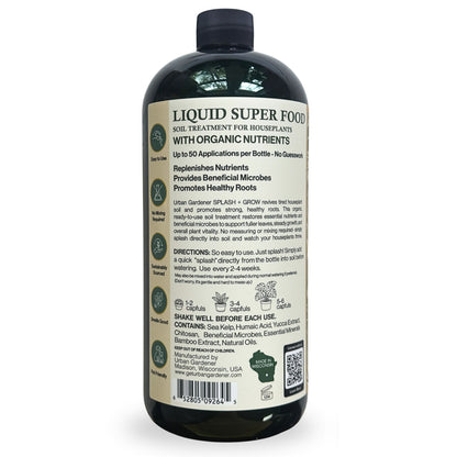 Houseplant Soil Super Food - Splash + Grow | Natural liquid Superfood soil treatment for houseplants | Just splash into soil!