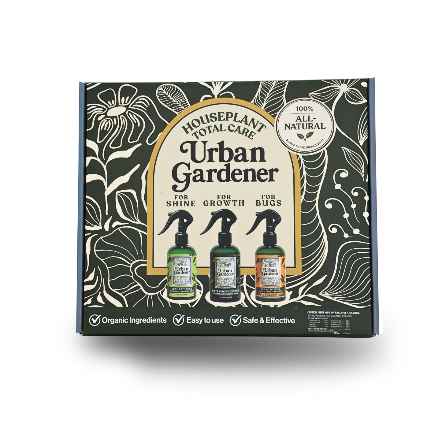 Houseplant Total Care Gift Box | Everything a Plant Lover Needs - Three bottles for Growth, For Shine, For Bugs